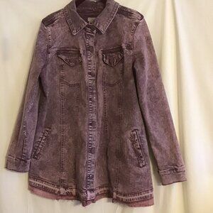 LOGO Lori Goldstein Distressed Vintage Wash Mauve Buttoned Denim Jacket SIZE 12